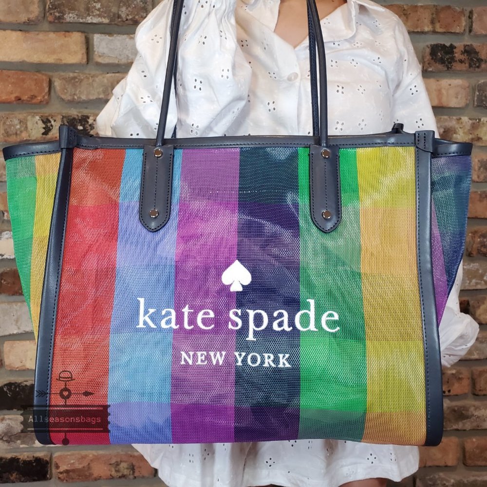 Kate Spade Ella Extra Large Rainbow Mesh Tote Bag Multi Shopper K7297 Pride NWT